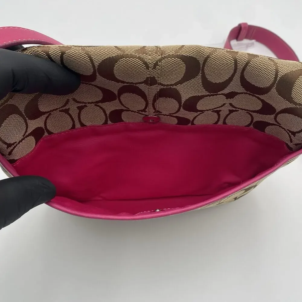 Coach Y2K Signature Flap Crossbody Bag Fuchsia Pink Trim & Interior Saddle 6842